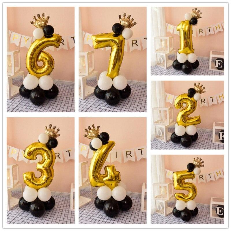 32inch 0-9 Black Gold Blue Number Balloon Crown Digit Helium Foil Ballon Baby Shower Birthday Party Wedding Decor Balls Supplies