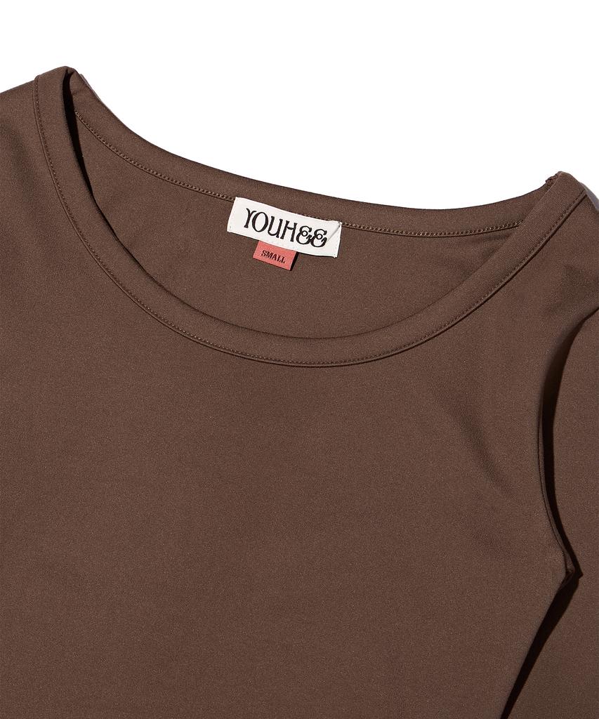 YOUHEE Basic U-Neck Quarter Sleeve Brown