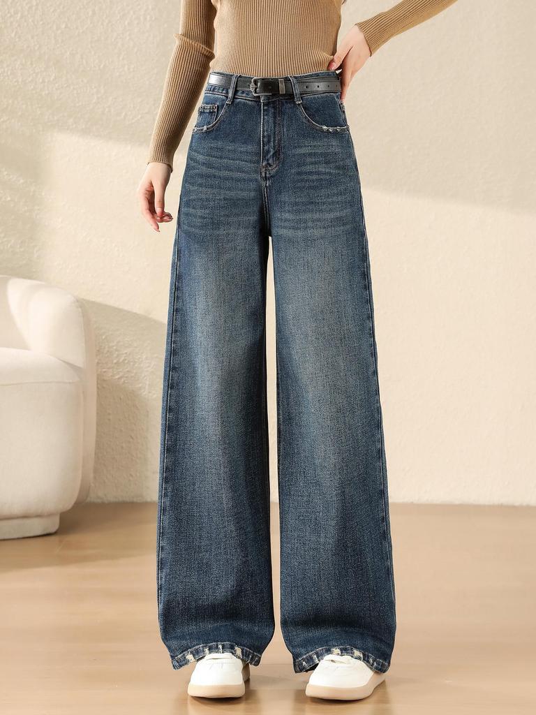 Autumn 2025 Retro Blue High Waist Straight Leg Jeans: Versatile, Slimming, Loose, Floor-Length Trousers