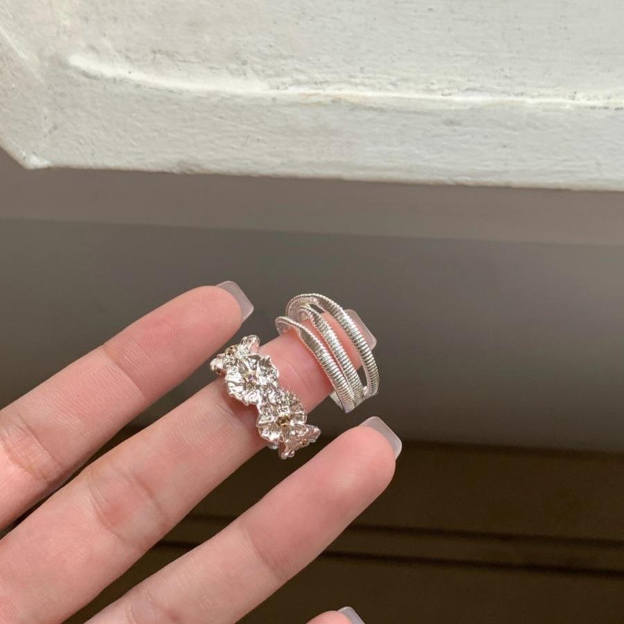 Vintage Multi-layer Winding Zircon Texture Flower Ring Female Index Finger Ring Ins Cold Wind Open Ring