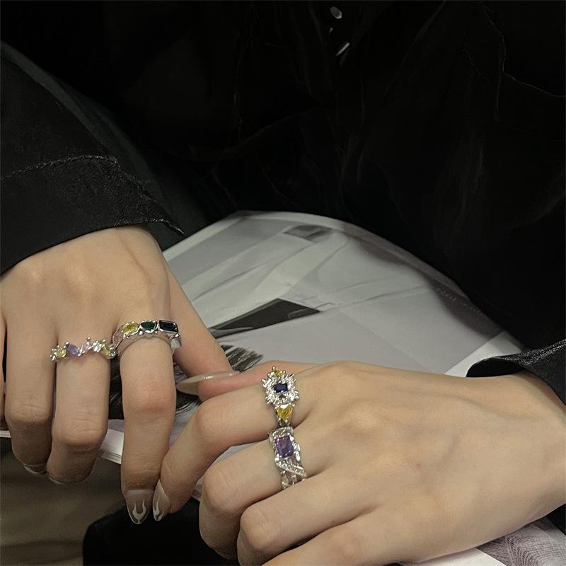 Impression Garden Dopamine Color Zir*****Pen Ring Women'S Niche Design High-End Jewelry Personalized Index Finger Ring