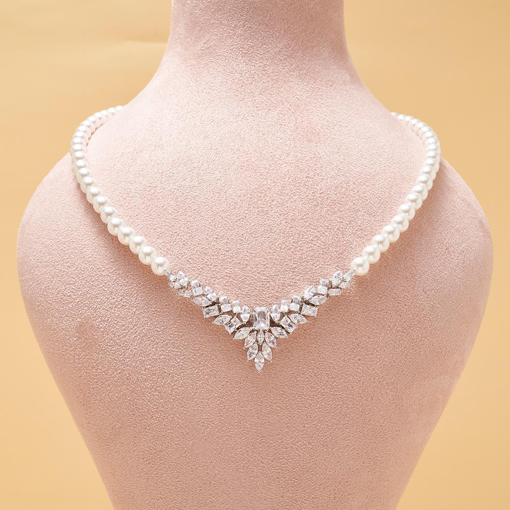 017068  Handmade Pearls CZ Necklace Design Set Wedding Elegant Cubic Zircon Jewelry Full Sets Dubai Gold Plated