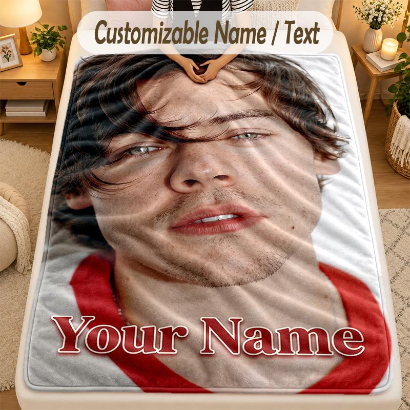 Flaneldecke Harry Styles Benutzerdefinierter Name Text Personalisierte Weiche Warme Überwurfdecke Heimdekoration Geschenk