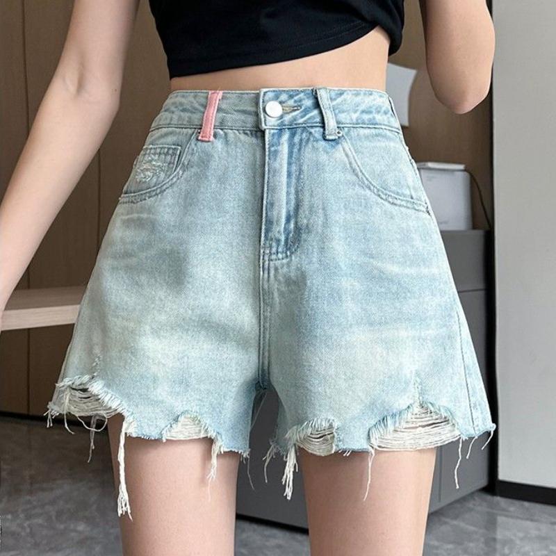 

Y2k Джинсовые шорты с высокой талией и дырками, сексуальные женские винтажные свободные широкие тонкие шорты, летние синие мини-джинсы в стиле ретро Spice Girl, модные 2XL синий