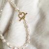 HENGSHENG Cultured Pearl Choker 7-8.5mm Handpicked Pearls Strand Necklace for Women Jewelry Gold Love Heart Clasp