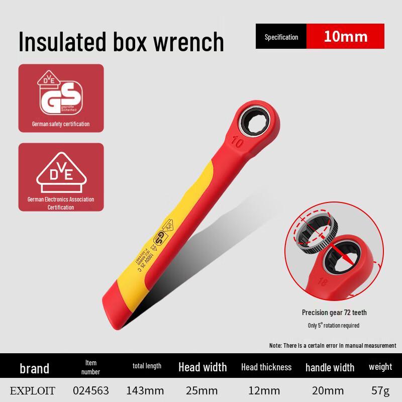 Kaituo 1000V Insulated Chrome Vanadium Steel Box-End Ratchet Wrench