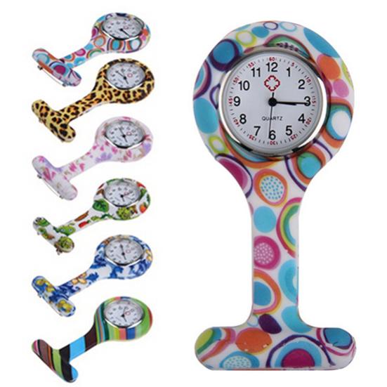 Fashion Patterned Silicone Nurses Brooch Tunic Fob Pocket Watch Stainless Dial