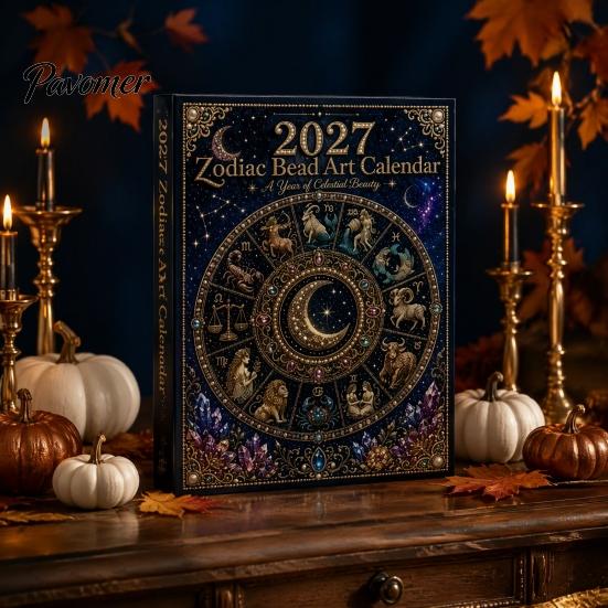 Constellation Themed Craft Kit 2027 Twelve Zodiac Bead Art Calendar Kit, DIY Faux Diamond Painting Wall Hanging Handmade Monthly Planner Calendar,