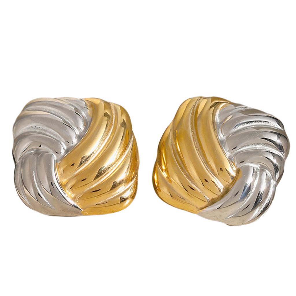 Geometric Gold and Silver Tone Studs Earrings for Women Fashion Vintage Texture Ear Accessories Lightweight Jewelry