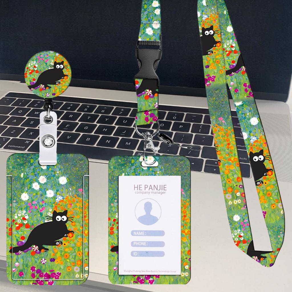 Katzenaufdruck Lanyard Ausweishalter Kartenhalter 3-in-1-Set Einziehbare Ausweishalterrolle mit 360-Grad-Drehclip Geschenke für Krankenschwestern und Ärzte