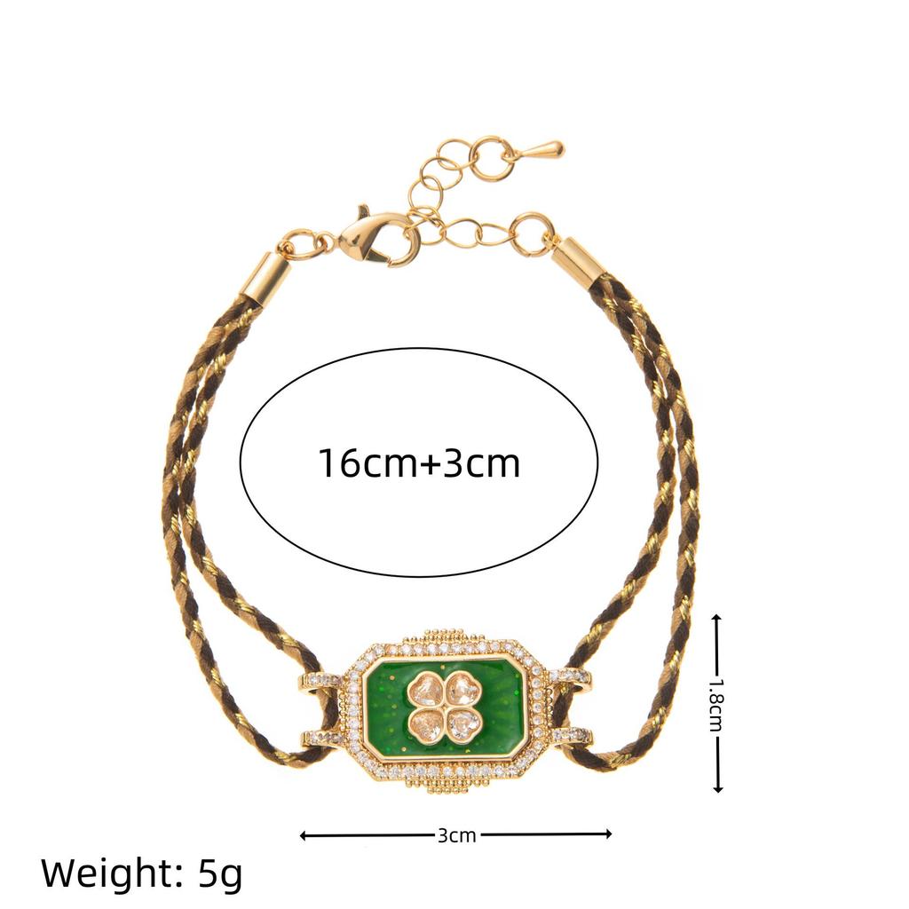 Retro European Bohemian Zircon Clover Tarot Bracelet
