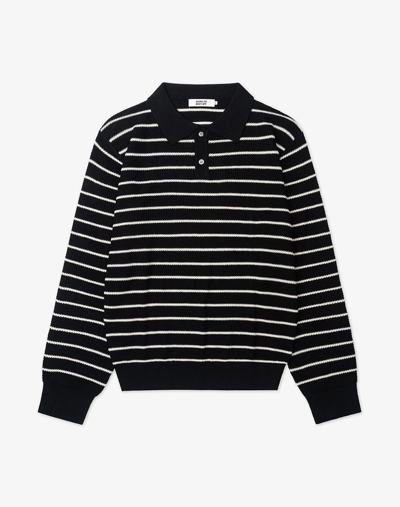 WORK ON BODY OFF Easyon Semi-Overfit Striped Collar Knit [Black]
