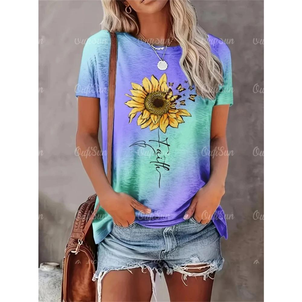 2024 New Style T-Shirt For Women Heart Print Top Fashion Women's Oversized Clothes Tees Summer Crew Neck Blouse Original Design