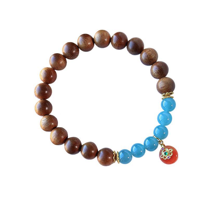 HD Natural Agarwood Jade & Amber Women's Beaded Bracelet - Light Luxury Peace Buckle Design