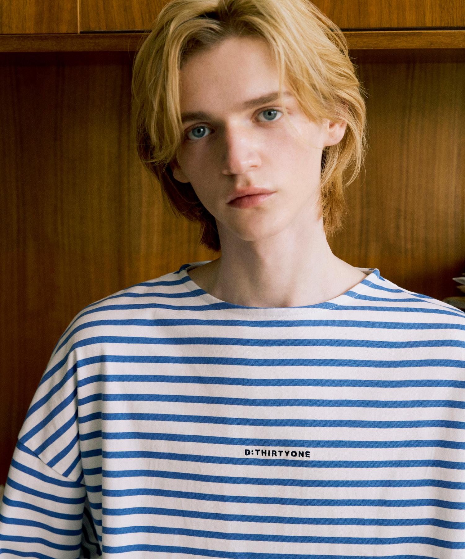 Dirty One Pinstripe Embroidered Long-Sleeved T-Shirt (Ocean Blue) 2