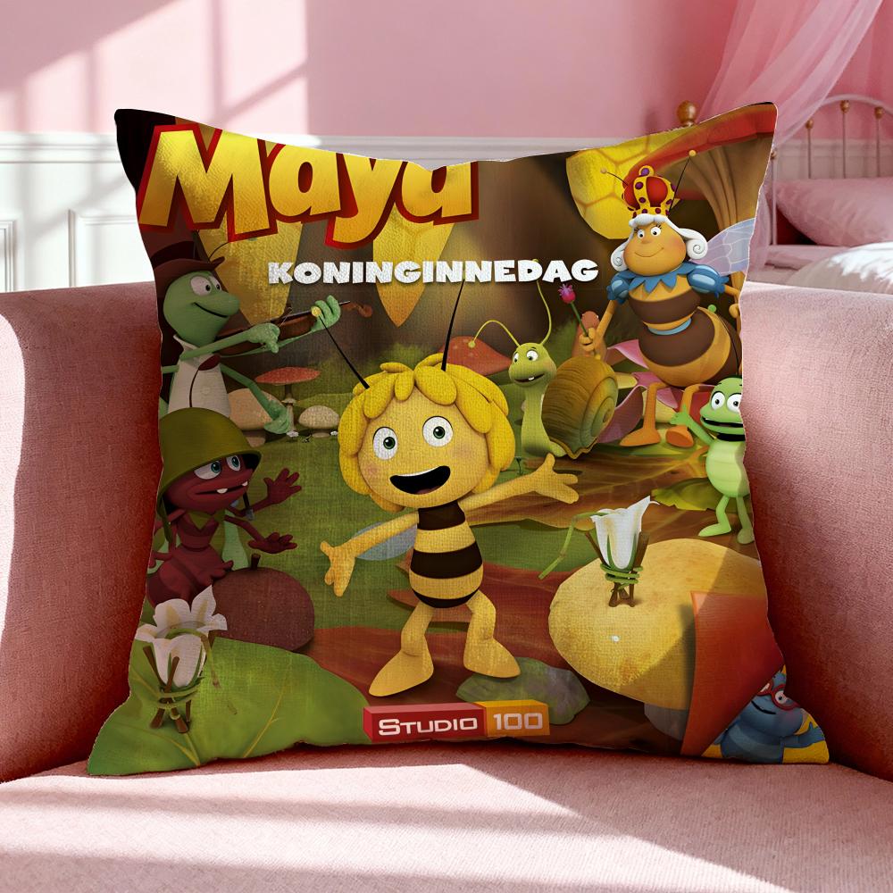 Cartoon M-Maya The Bee Cushion Cover Breathable Linen Pillowcase Summer Odorless Eco-Friendly Invisible Zipper Washable