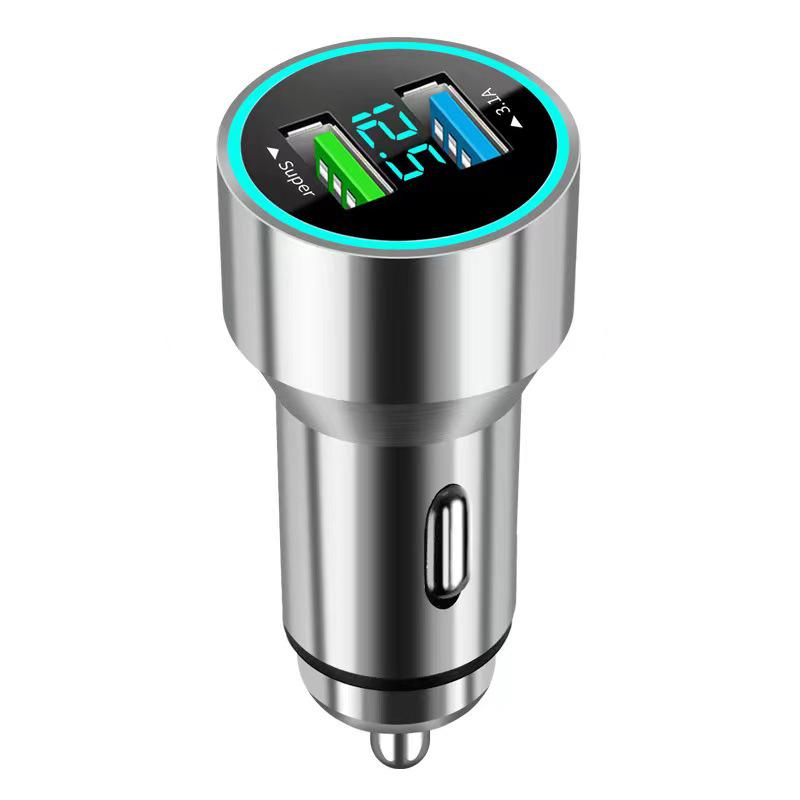 66W Fast Charging Car Charger with Digital Display and Metal Ring