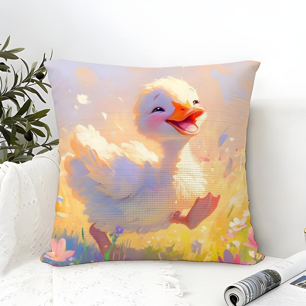 Funny And Cheerful Duck Pattern Pillow Case Cotton Linen Fabric Square Zipper Pillowcase Home Decorative Living Room