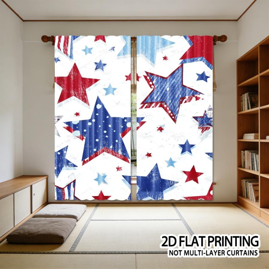 2PCS Digital Printed Curtains, Independent Stars Pattern, Artistic Pattern Window Drapes for Living Room Bedroom Decor