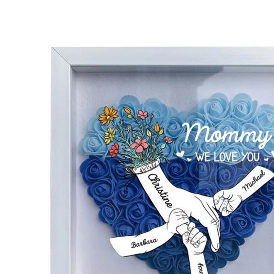 Personalisierte Mommy Ich Liebe Dich Blume Schattenbox Benutzerdefinierte Namen Händchen haltend Rahmen Geschenke für Mama Oma von Tochter oder Sohn am Muttertag