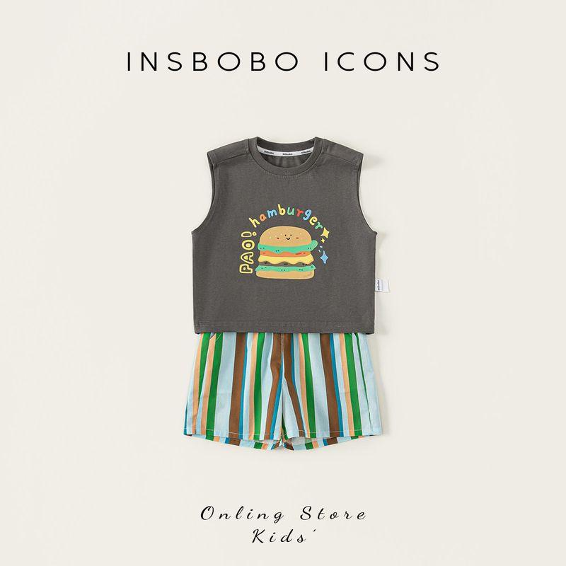 Insbobo Boys  Summer Outfit Thin Vest Two-Piece Set Children s Summer Clothing Stylish Baby Clothes Breathable Gray 80