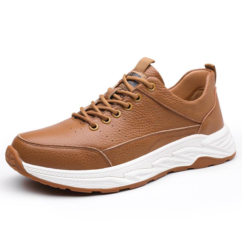 New men's casual shoes breathable first layer cowhide deodorant sports casual board shoes daily versatile white shoes genuine leather