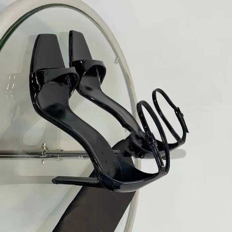 Pesstwei Gladiator Square Toe Buckle Strap Women Sandals Fashion Thin Heels Dress Shoes Summer