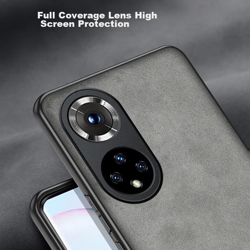 Honor 50 Phone Case, Honor 50 Full Lens Protection, Silicone Soft Edge, Shockproof, Ultra-Thin, Simple And Leather Texture Case, Quiet Black