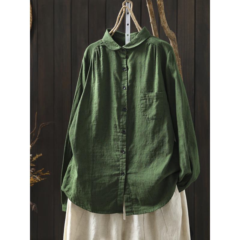 Spring 2026 Women's Retro Floral Cotton Gauze Long-Sleeve Shirt