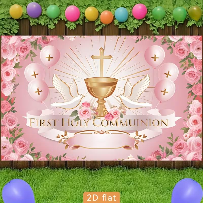 2D First Holy Communion Celebration Background, Chalice & Dove