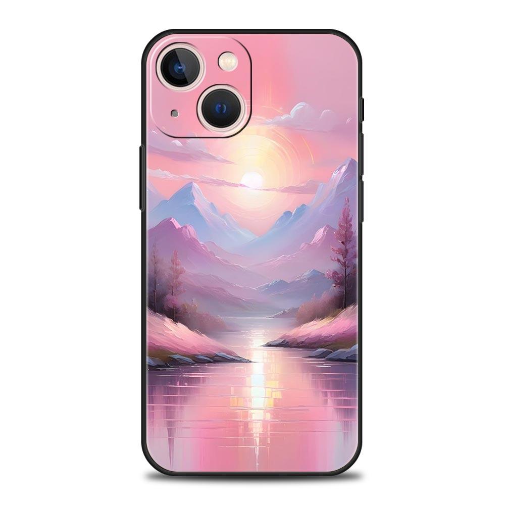 Pink Sunset Mountain Phone Case Cover for iPhone 17 16 15 14 13 12 11 Pro Max 17 Air Plus Shockproof Soft TPU Shell Fundas Capas