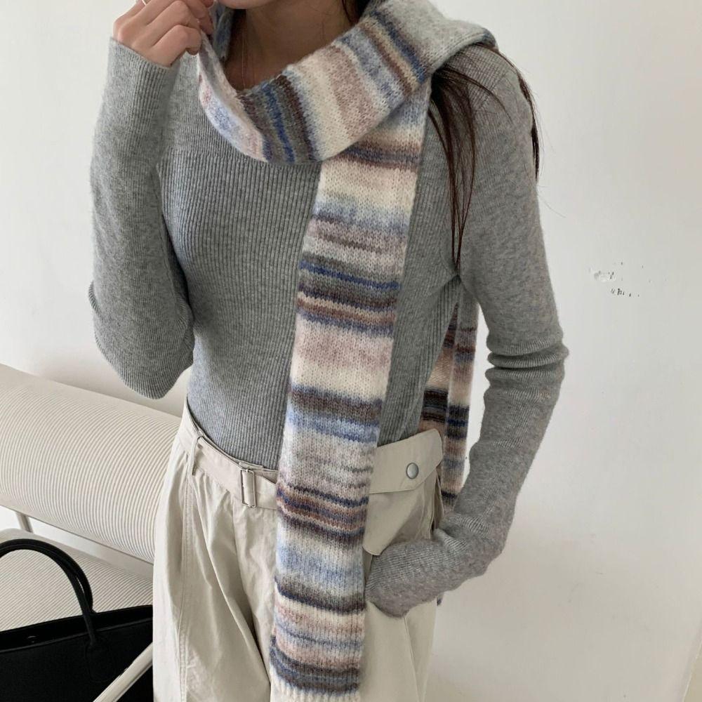 Korean Style Cashmere Knitted Scarf Plush Winter Shawl Fashion Rainbow Striped Scarf  Student