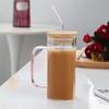 Six Color Square Glass Cup High Borosilicate Transparent Milk Cup Colored Handle Juice Beverage Cup Square Household Straw Water Cup