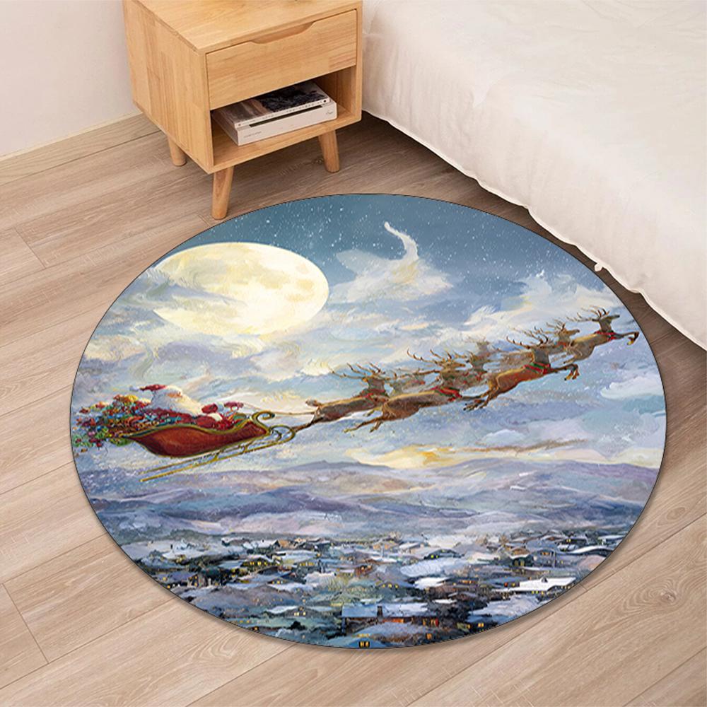 Christmas Santa Claus Printed Round Rug Carpet Chair Rug Area Rug Entryway Doormats,for Office Chair Living Room Bedroom Kitchen Room.