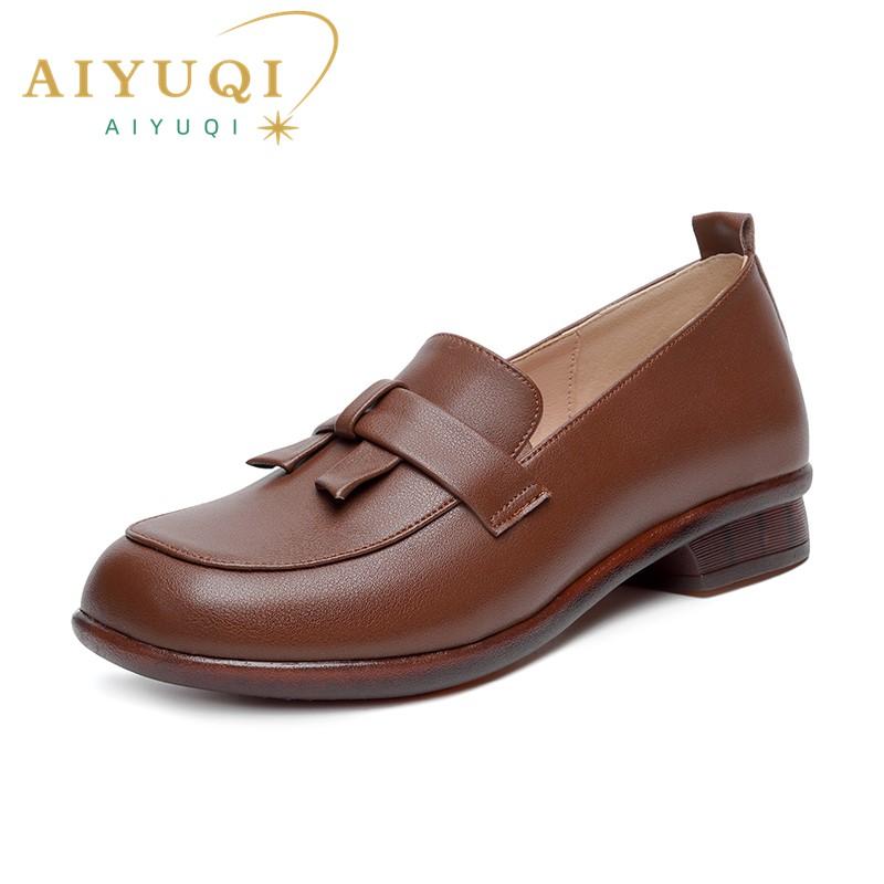 Fashion AIYUQI Loafers Women 2025 Spring New Genuine Leather British Style Women Shoes Slip-on Lazy Beanie Shoes Women