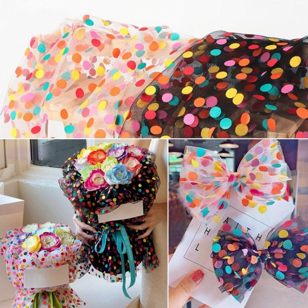 Tessuto a Rete con Pois Colorati Organza Morbida Garza Tessuto Decorativo Tessuto Tulle Confezionamento Regali