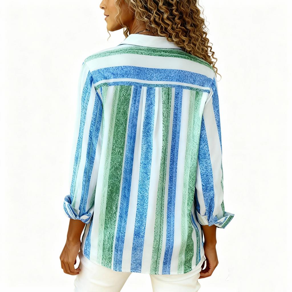 Dames Moteable Casual Fargerik Stripet Fargeblokkert Skjorte