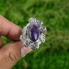 925 Silver Natural Chevron Amethyst Stackable Flower Adjustable Ring