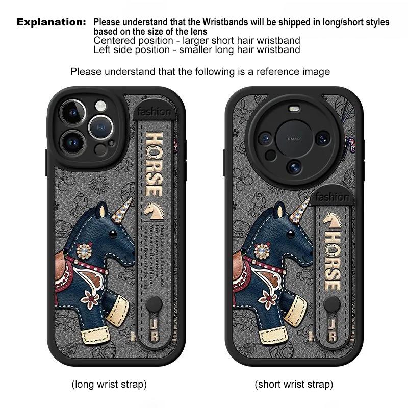 New Year Pony Style Phone Case For iPhone 17 16 Pro 15 14 13 12 11 Pro Max Casing Horse Pattern Shockproof Case Wristband Cover