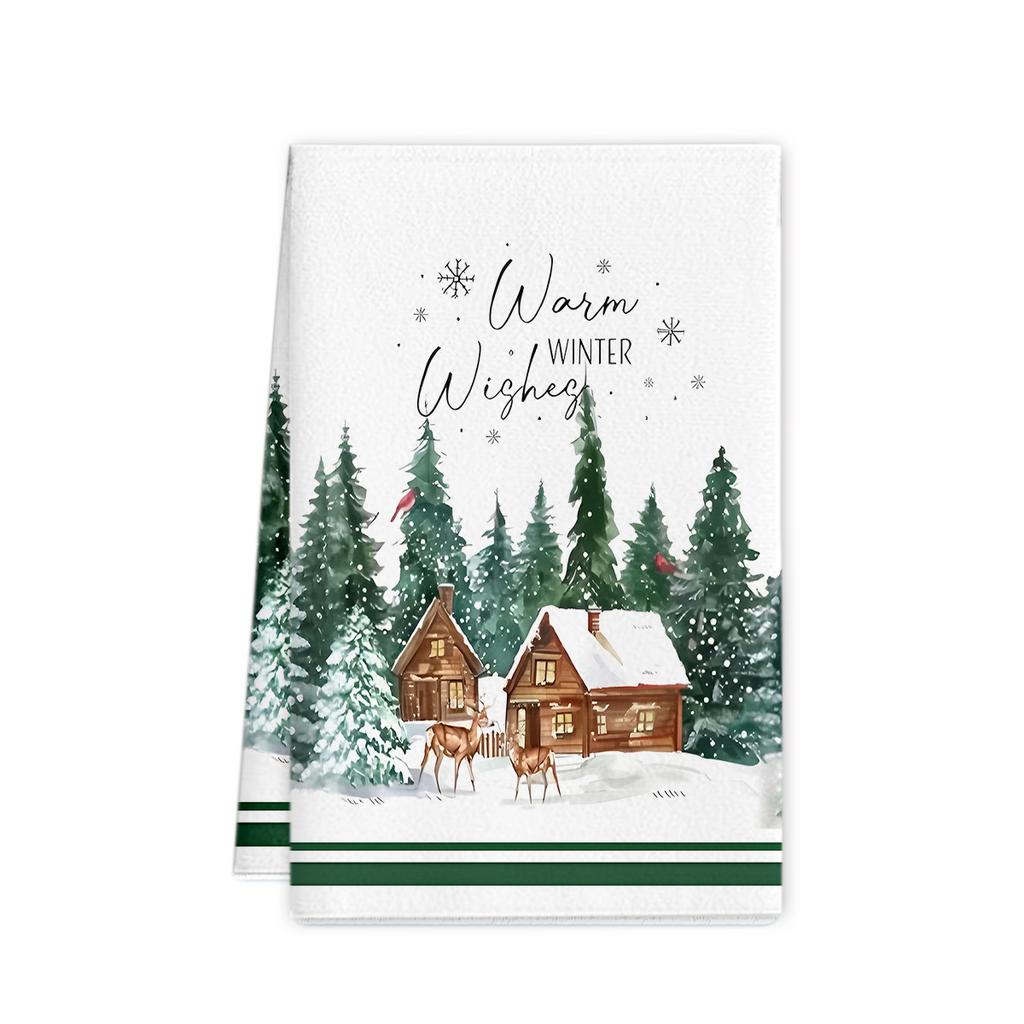 2Pcs Christmas hand towel Christmas plaid print towel Kitchen decorations 45 * 66 Dishcloth Cleaning rag