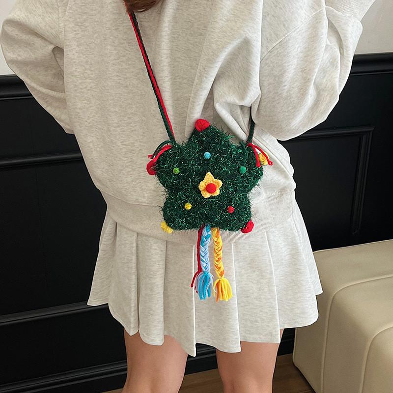 Christmas Tree Apple And Five Pointed Star Knitted Crossbody Bag With Inner Card And Phone Pockets For Daily Use