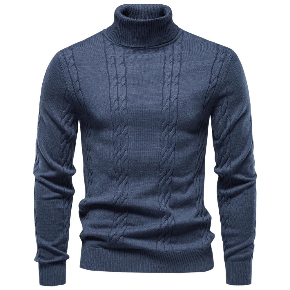 AIOPESON Herren Rollkragenpullover Zopfmuster Strickware Rippbündchen Pullover Smart Casual Business Warm Herbst Winter