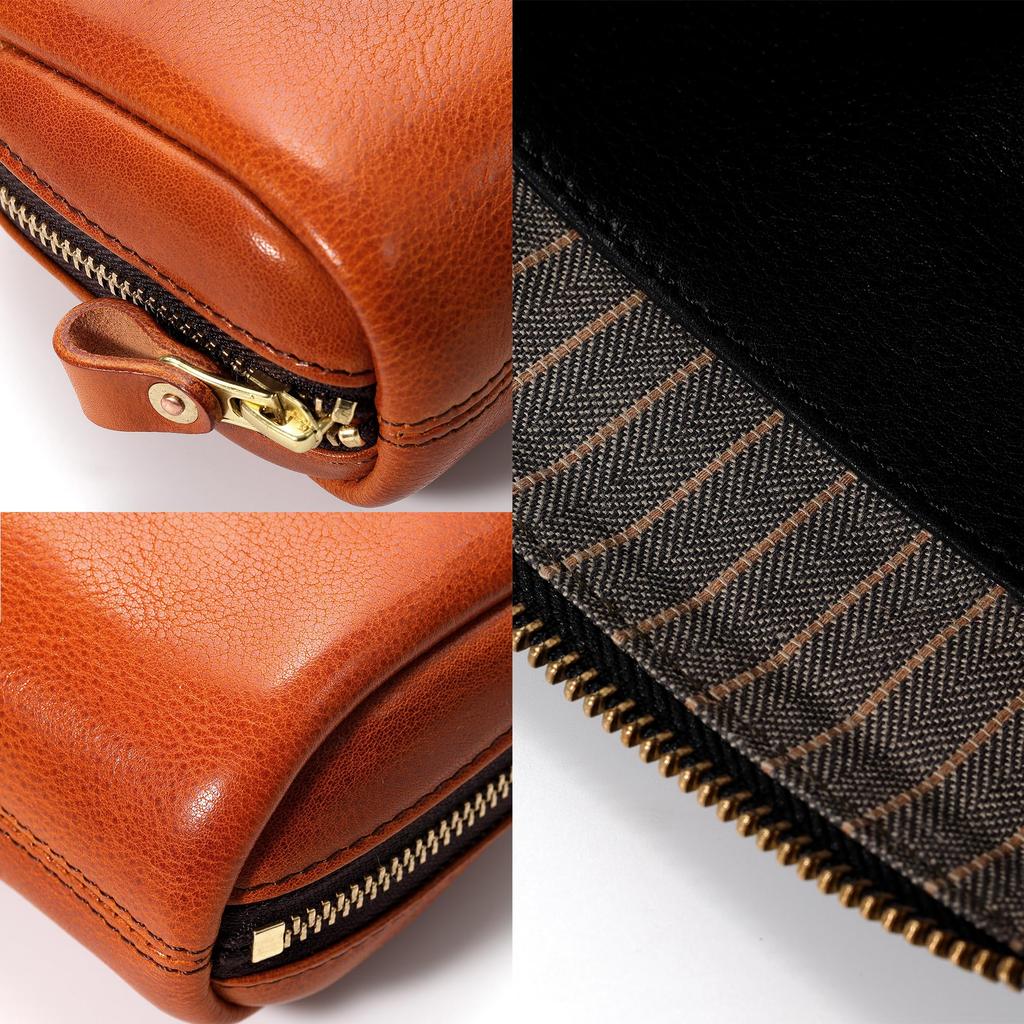 IJUN Vintage Clutch Bag for Women - Handmade Vegetable-Tanned Leather, Smartphone Compatible (Orange)