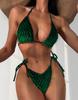 Women's Swimsuit Solid Color Creasing Halter Neck Sexy Side Ties High Waist Bikini Beachwear Bathing Suits