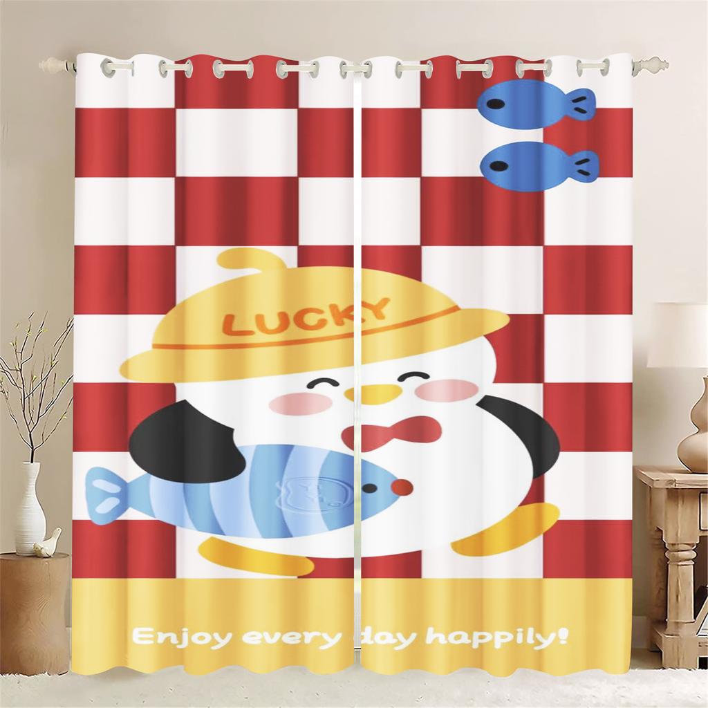 Light Blocking Curtain Cartoon Penguin Bedroom Window Living Animation Children Room Fashion Style Home Decoration Made Of Polyester Washable Ready