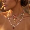 5Pcs Boho Summer Layered Necklace Set for Women Colorful Beaded Starfish Pearl Enamel Pendant Choker Beach Vacation Jewelry