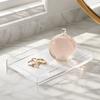 Clear Acrylic Toiletry Holder Decorative Tray, Modern Rectangular Vanity Space Small Tray for Toothbrush Saving Jewelry And Perfume Organizer Bathroom