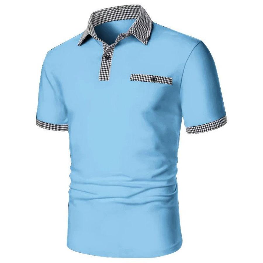 Polo d'été à carreaux pour hommes, patchwork, col à revers, manches courtes, t-shirt décontracté pour hommes, hauts extensibles