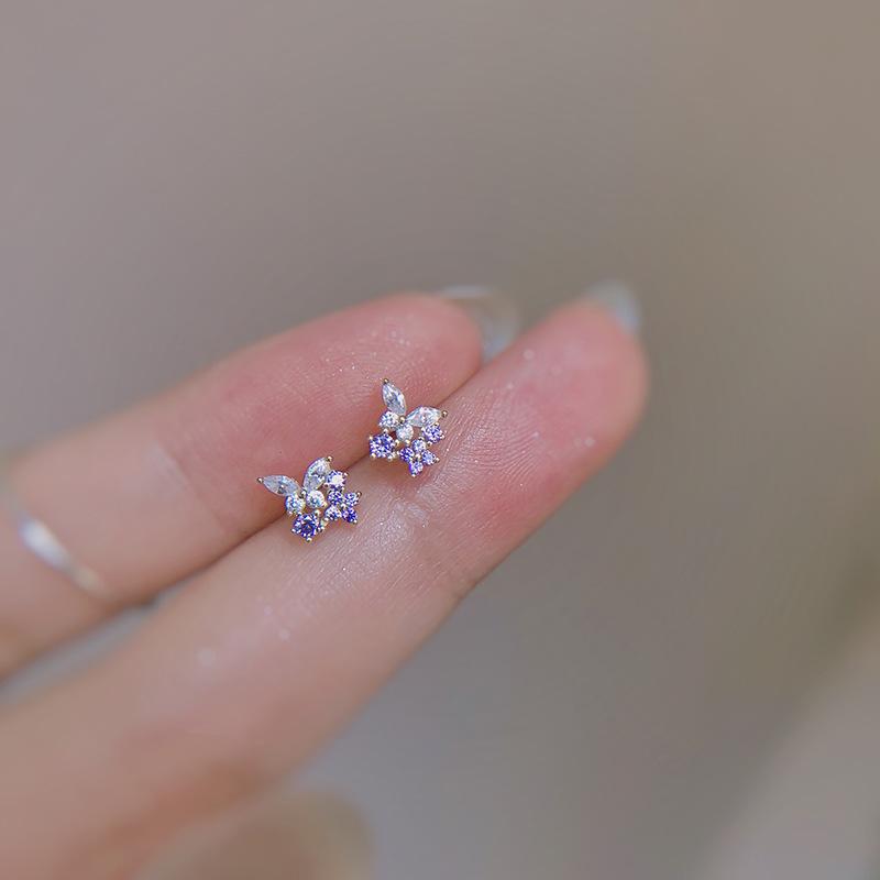 2024 Trendy Simple Purple Zircon Butterfly Earrings - Korean Internet Celebrity Style