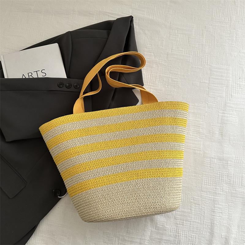 

New summer casual straw bag striped handwoven bag shoulder bag beach vacation tote straw bag women жёлтый